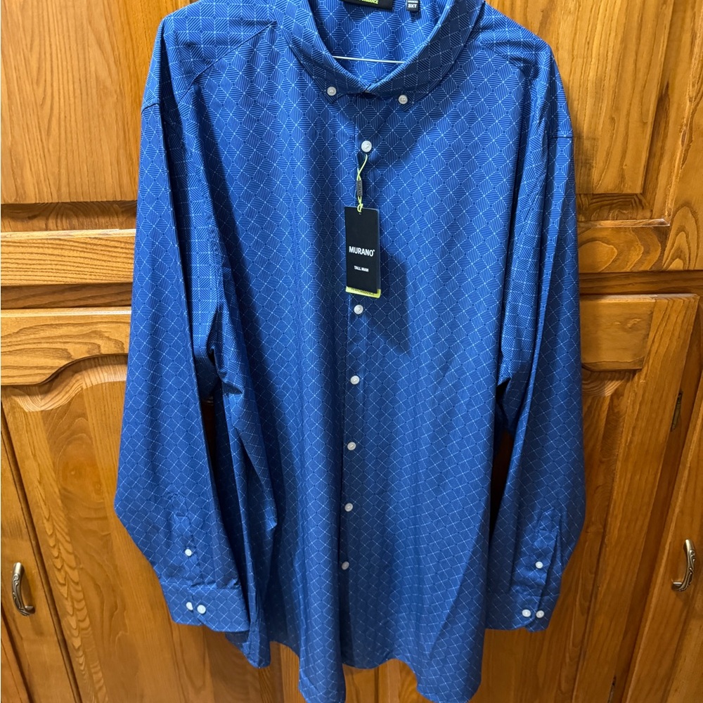 Murano Blue‎ Men’s 3XT Diamond Pattern Button Down Shirt NEW